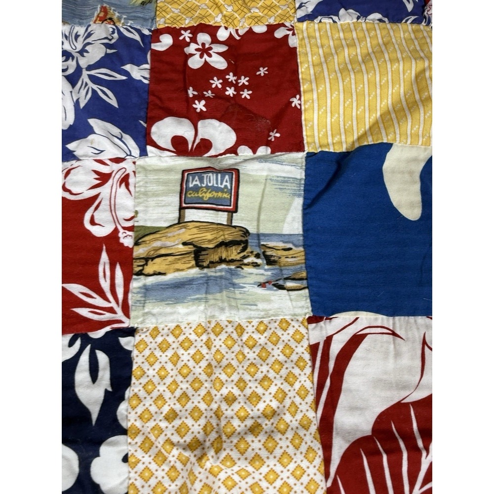 Hawaiian Quilt Blanket Beaches Floral Print Patch Lap Baby Blanket Handmade - Picture 9 of 12